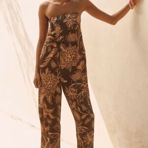 FARM Rio Brown Floral Strapless Jumpsuit